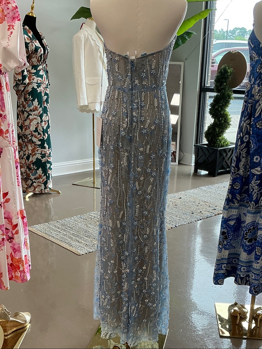 Mac Duggal Strapless Light Blue Beaded Sequin Gown - Picture 2 of 5